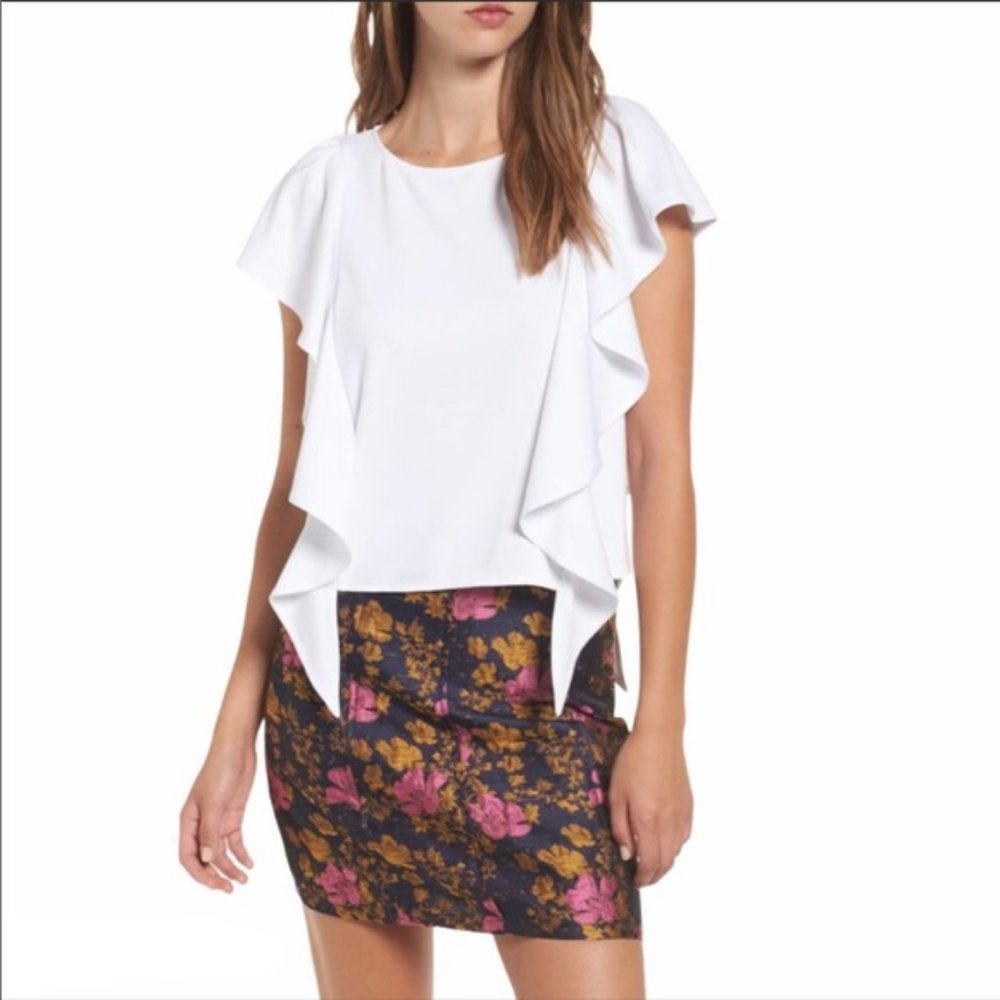 Leith white sleeveless ruffled top, XS